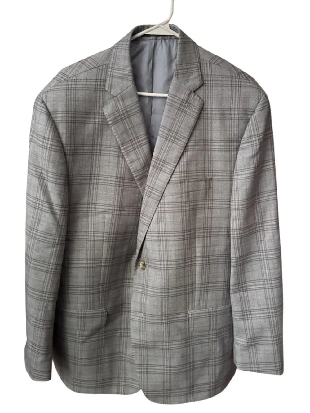 Hart Schaffner Marx New York Fit Soft 48R Gray Windowpane 100% Wool Blazer